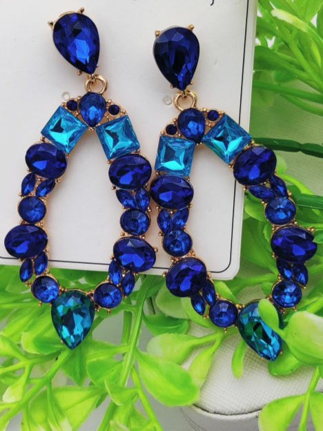 Imported Dazzling Royal Blue Teardrop Earrings Beautifully Adorned With Shimmering Gemstones