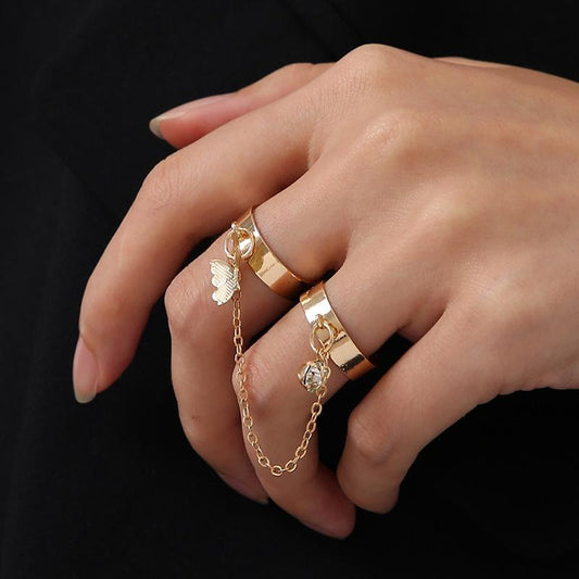2 Finger Gold Butterfly Rings