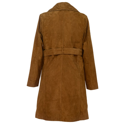 Women's Caramel Brown Suede Trench Coat-1