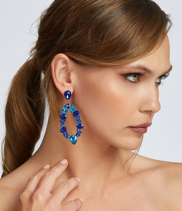 Imported Dazzling Royal Blue Teardrop Earrings Beautifully Adorned With Shimmering Gemstones